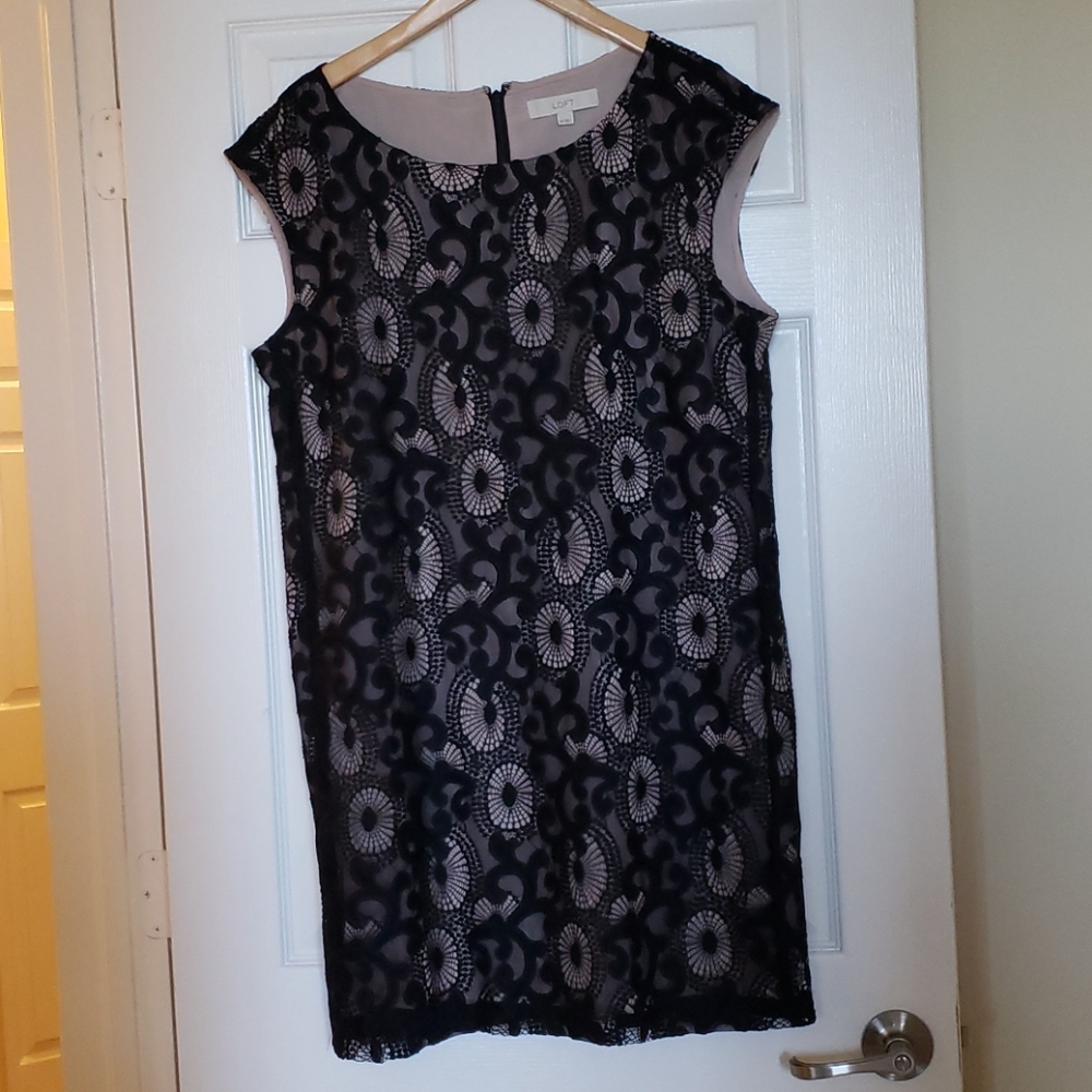 LOFT Fully Lined Laced Overlay Dress Size 14